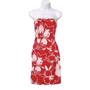 David Meister 100% Silk Pink & White Tropical Floral Strapless Dress, Size 4